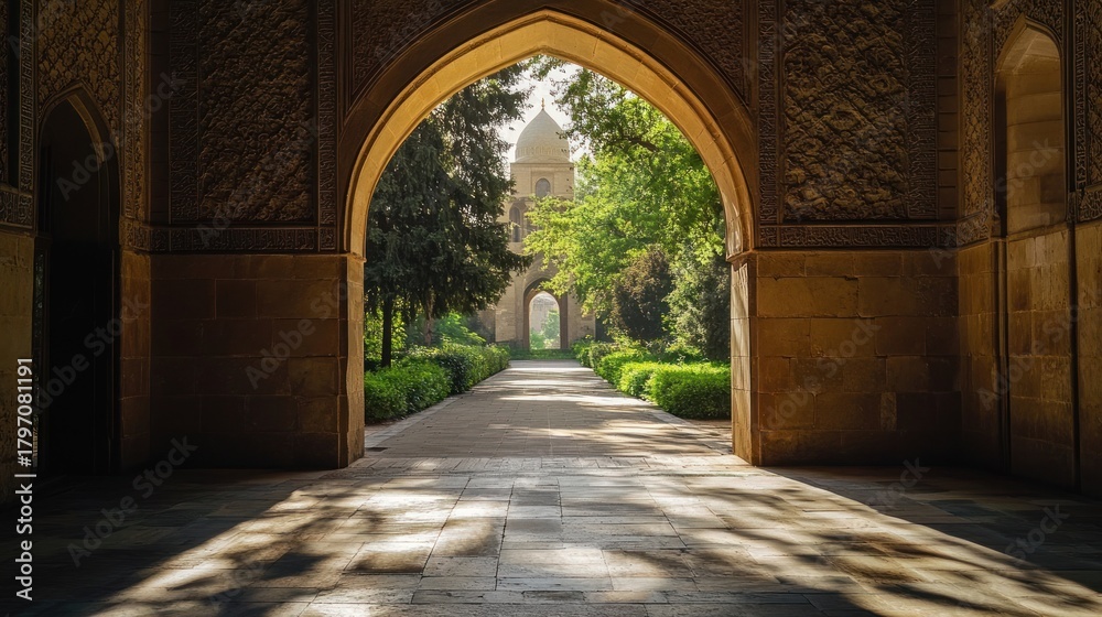 Obraz premium Archway to garden, sunlight