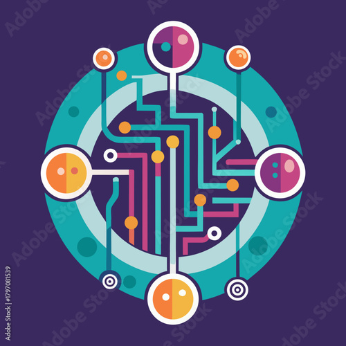 Abstract futuristic circuit board design with circular pattern