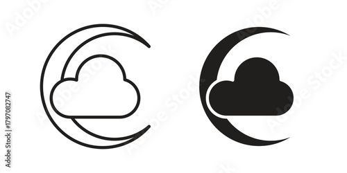 Cloud moon icon pictogram in trendy outline style. icon, sign or symbol.