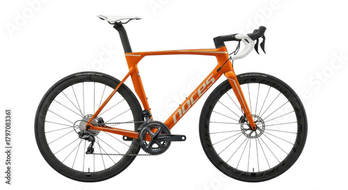 Photos Isolated Orange Road Bike for Triathlon and Road Cycling, Minimalist Aero Design