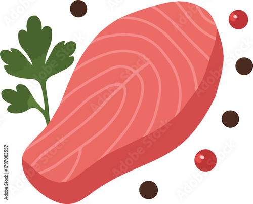 Pink salmon steak with parsley and peppercorns fish