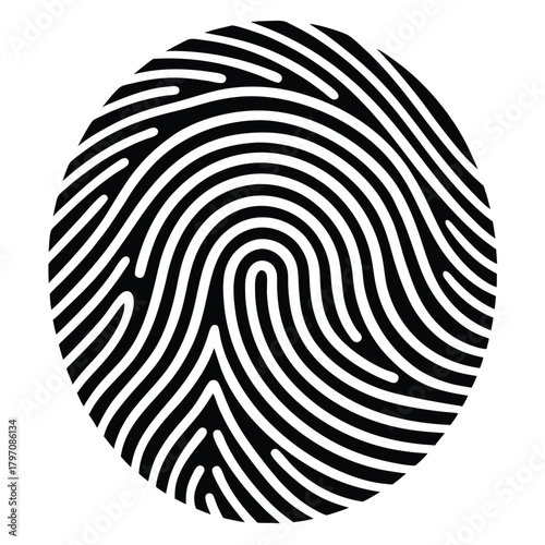 Black fingerprint pattern on white background thumbprint