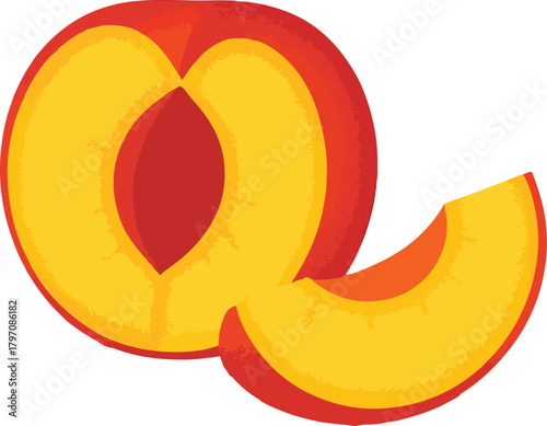 Sliced peach with a wedge on white background fruit