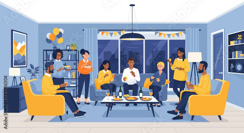 Cozy flat vector illustration home arsitectur decoration party