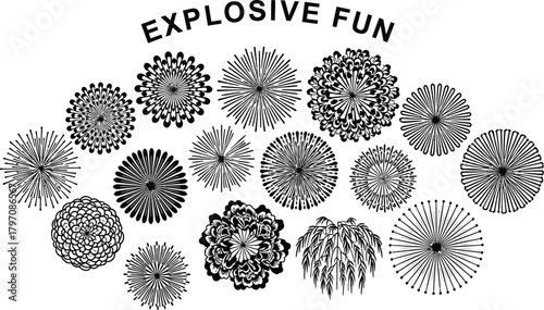 An array of explosive fireworks designs for festive celebrations
