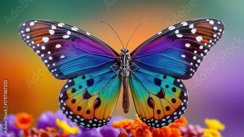 Colorful Monarch Butterfly on Vibrant Flower Background with Soft Focus Effect and Blurred Floral Colors
