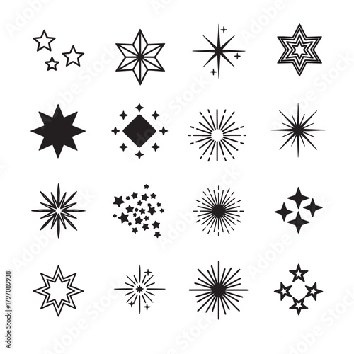 Collection of diverse star and sparkle shapes