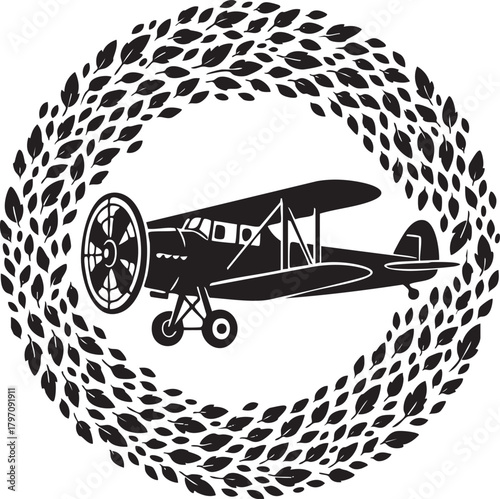 Isolated a kind of airplane performing a loop in a circular path vector silhouette for aerobatics stunts and aviation performances