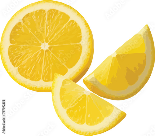 Yellow lemon slices on white background citrus fruit