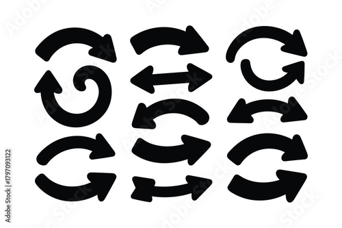 Collection of various black arrow icons with different shapes and directions