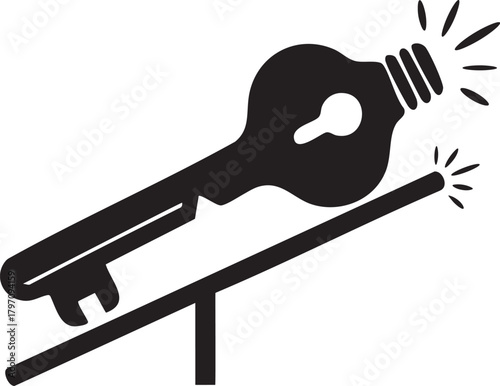 Isolated a kind of large old-fashioned key vector silhouette representing access security mystery and antique symbolic elements