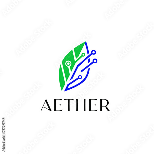 A logo featuring a leaf with circuit board elements, representing technology and nature fusion Free Download A logo featuring a leaf with circuit board elements, representing technology and nature fusion - GFXLoad