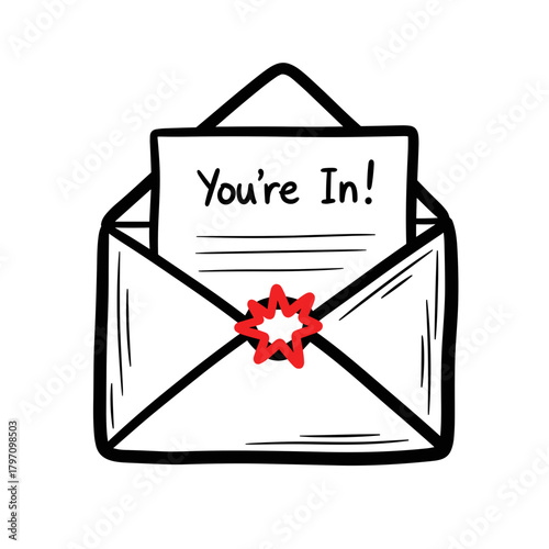 Acceptance letter envelope with "You're In!" message for College Admissions  