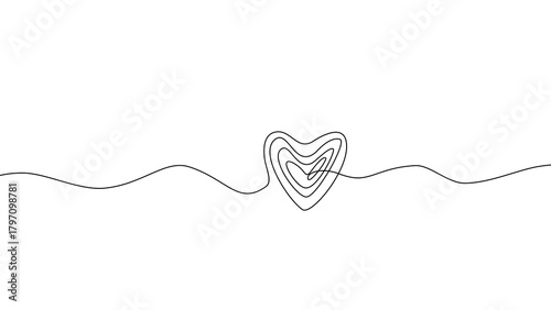 Minimalist One-Line Heart Drawing – Nested Hearts on Wavy Line