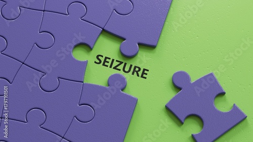 SEIZURE word on notebook, stethoscope and green plant.close up of puzzle pieces with missing pieces,Business Concept.3D rendering.