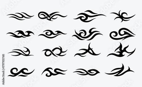 Tribal Flame Tattoo Symbol with Y2K Edgy Aesthetic, Abstract Burning Fire Silhouette, High Contrast Sharp Line Ornament for Fashion Graphic, Sticker Print and Digital Art Asset