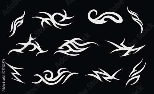 Tribal Flame Tattoo Symbol with Y2K Edgy Aesthetic, Abstract Burning Fire Silhouette, High Contrast Sharp Line Ornament for Fashion Graphic, Sticker Print and Digital Art Asset