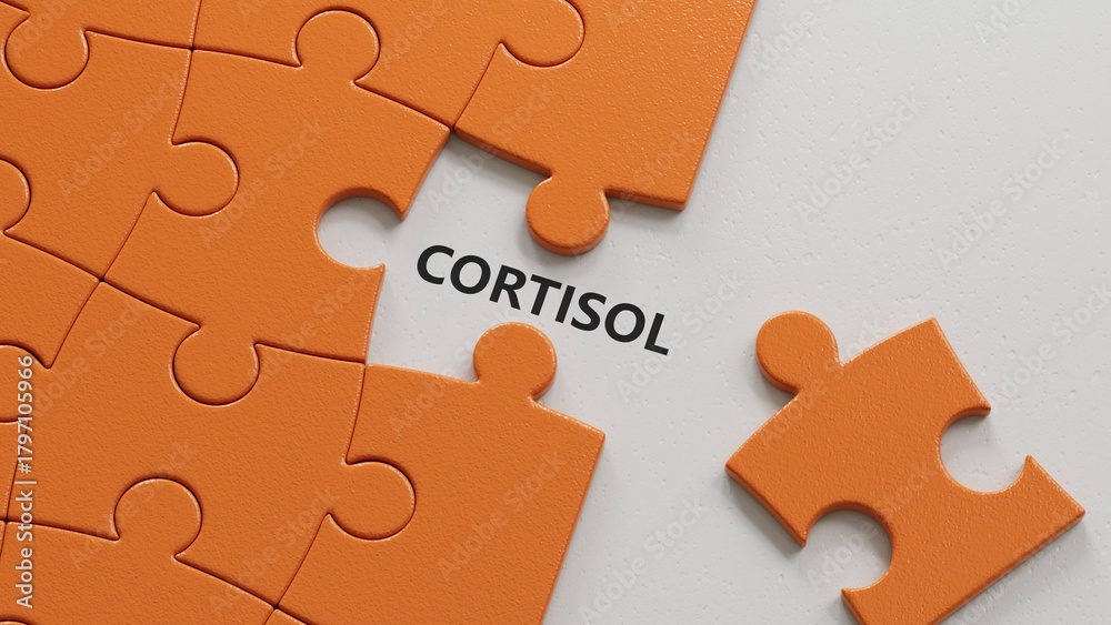 Fototapeta premium puzzle pieces with missing pieces with text CORTISOL. financial market. financing.close up of puzzle pieces with missing pieces,Business Concept.3D rendering.