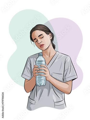 Woman with Low Blood Pressure and Shoulder Pain Holding Water Bottle