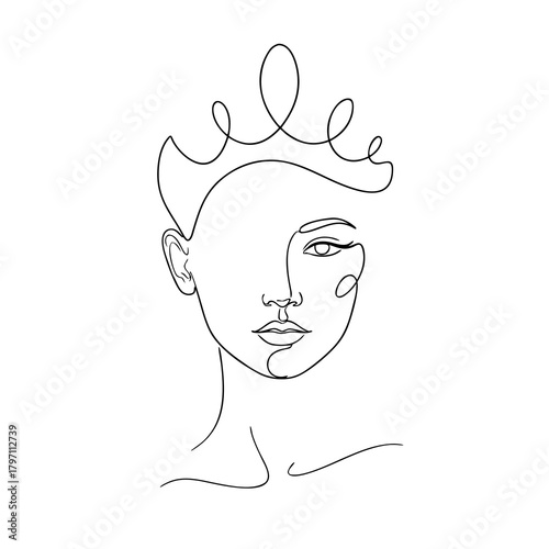 one-line drawing of a woman’s face, elegant flow, modern vector, white background