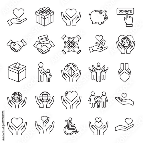 Outline Icons for Charity, Community, and Social Responsibility
