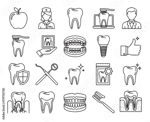 Dental Care and Oral Health Line Art Icons Collection
