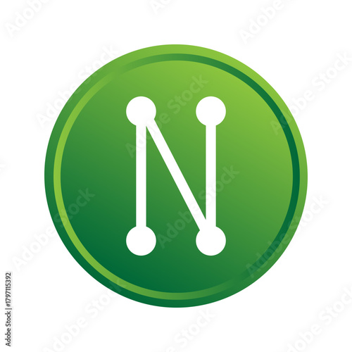 Letter N icon. Alphabet initial symbol. Green vector letter. Navigation logo concept