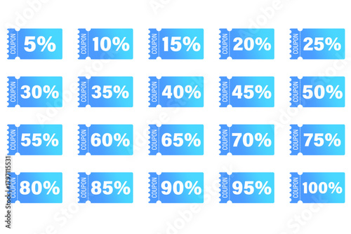 Percentage numbers set. Discount rate figures. Numerical data Vector. Light blue background.