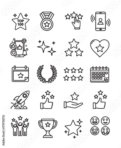 Set of Rating, Review, and Achievement Icons