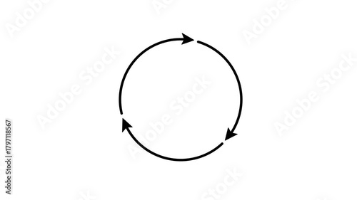 Minimalist animated arrows icon moving in a circle. Modern loading, processing, or data synchronization symbol for user interface design. Seamless loop motion graphic.
