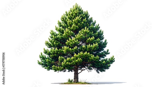Detailed Illustration of a Vibrant Green Pine Tree on a Clear White Background
