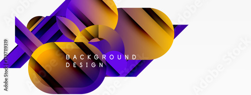 Abstract geometric shapes, vibrant colors, dynamic composition. Modern design elements create visually striking background.