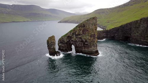 View of Drangarnir cliff during early morning hike