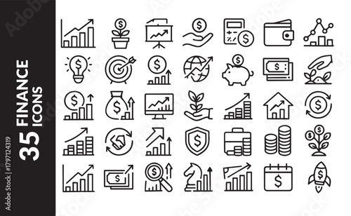Finance and Investment Line Icons Set. Business Growth, Money Management and Financial Strategy Vector Collection. Startup and Economy.