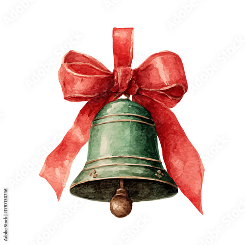 My Watercolor illustration, Christmas bell ornament with ribbon painting isolated on a white background, illustration, simple painting design, vector set, eps format design, watercolor style set