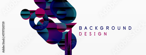 Abstract geometric shapes overlap, creating dynamic visual effect. Purple, blue hues dominate white background. Modern design element.