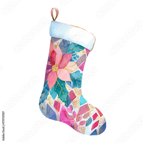 My Watercolor illustration, Christmas stocking painting isolated on a white background, illustration, simple painting design, vector set, eps format design