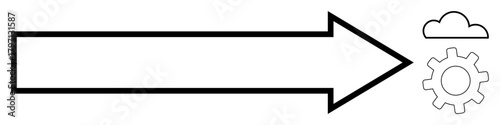 Straight arrow aiming at gear and cloud, representing automation, innovation, and cloud computing. Ideal for strategy, progress, technology, efficiency teamwork development success. Simple flat