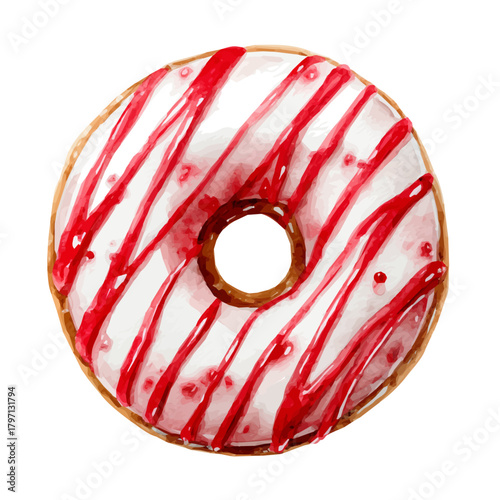 My eps format hand-painted Watercolor illustration, vector illustration set, festive donut with red icing painting illustration isolated on a white background, illustration, AI painting design