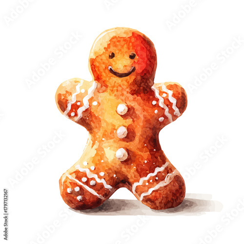 My eps format hand-painted Watercolor illustration, vector illustration set, gingerbread man painting illustration isolated on a white background, illustration, AI painting design