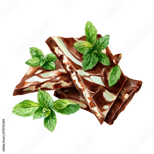 A watercolor peppermint chocolate bark painting illustration isolated on a white background, peppermint chocolate bark illustration, EPS format design