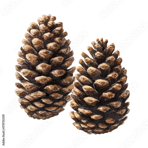 A watercolor spring pinecones painting illustration isolated on a white background, plants illustration, EPS format design