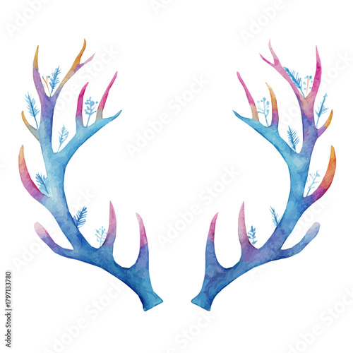 A watercolor reindeer antlers headband painting illustration isolated on a white background, reindeer antlers headband illustration, EPS format design