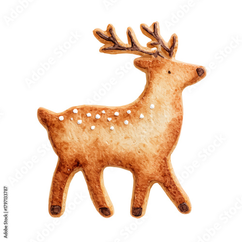 A watercolor reindeer cookie painting illustration isolated on a white background, reindeer cookie illustration, EPS format design