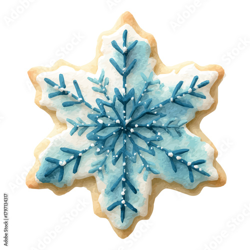 A beautiful watercolor snowflake sugar cookie isolated on a white background, AI painting style, vector set available in EPS format. Hand-painted watercolor design, vectorized	