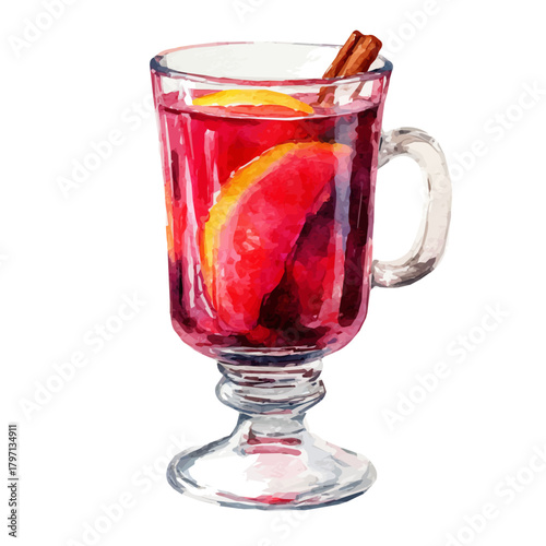 My watercolor painting warm mulled wine glass painting illustration isolated on a white background, EPS illustration, painting style, Drink set