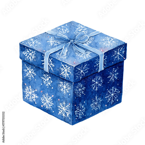 A beautiful watercolor blue Christmas gift box isolated on a white background, Hand-painted watercolor design, vectorized, painting style, vector set available in EPS format