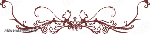 Vintage Maroon Floral Scroll Decorative Divider Grunge