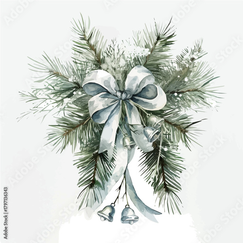 A Watercolor_style_painting_of_classic_pine_and_ribbon, Watercolor_simple_design_EPS_format_set