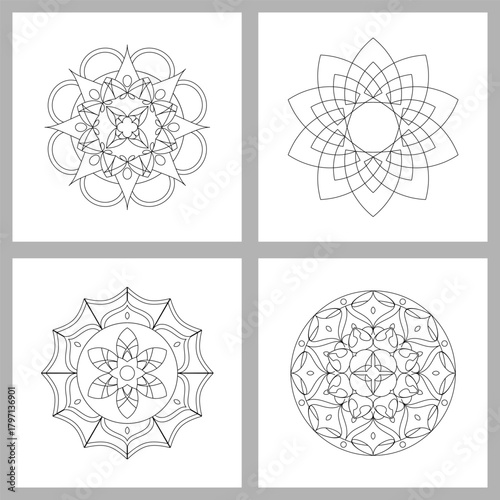 Vector Circular Mandalas Set for Adults Coloring Book